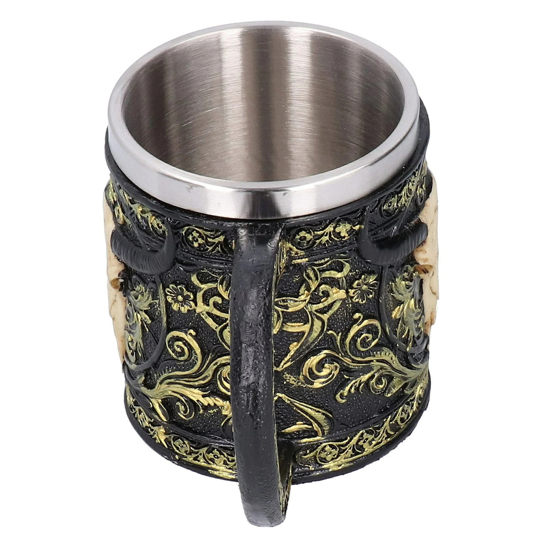 WorldNorse Krug mit geschnitztem Stierschädel