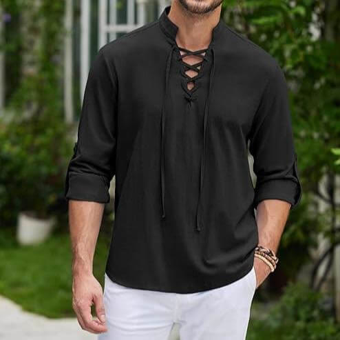 WorldNorse Mittelalterliches Piraten-Tunika-Kostümhemd mit Schnürung