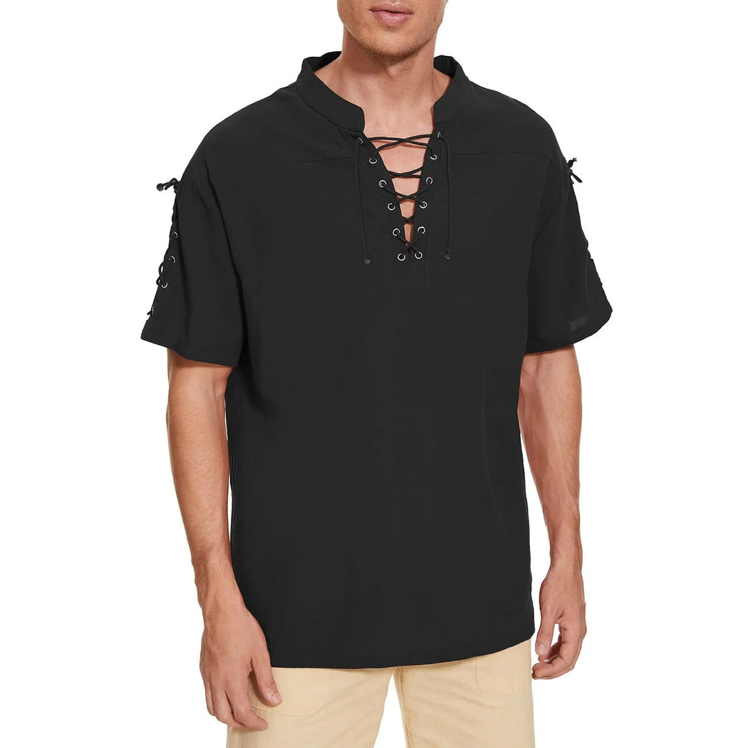 WorldNorse Mittelalterliches Kostümhemd mit Schnürung und kurzen Ärmeln