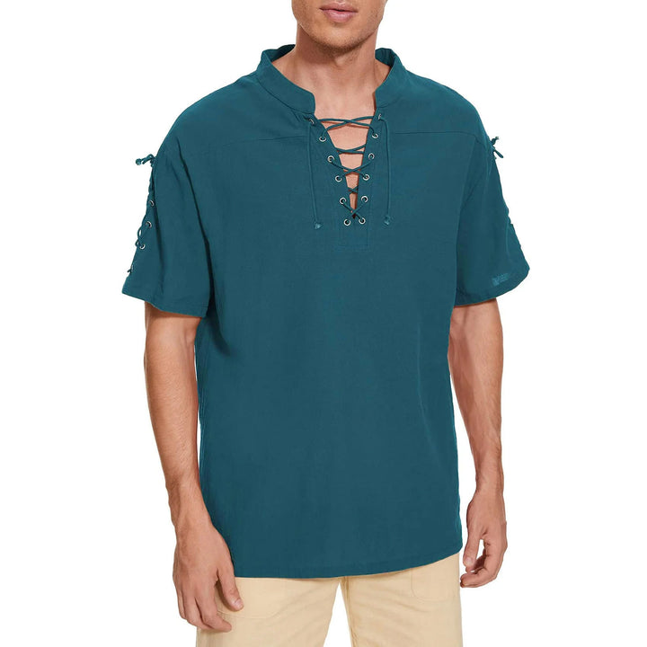 WorldNorse Mittelalterliches Kostümhemd mit Schnürung und kurzen Ärmeln