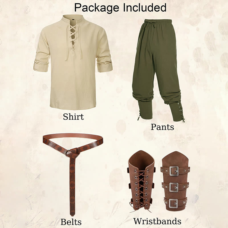 WorldNorse Mittelalterliches nordisches Tunika-Kostümset, 4-teilig