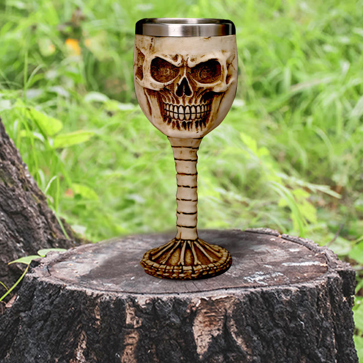 WorldNorse Kelch aus Harz mit Totenkopf und Knochen