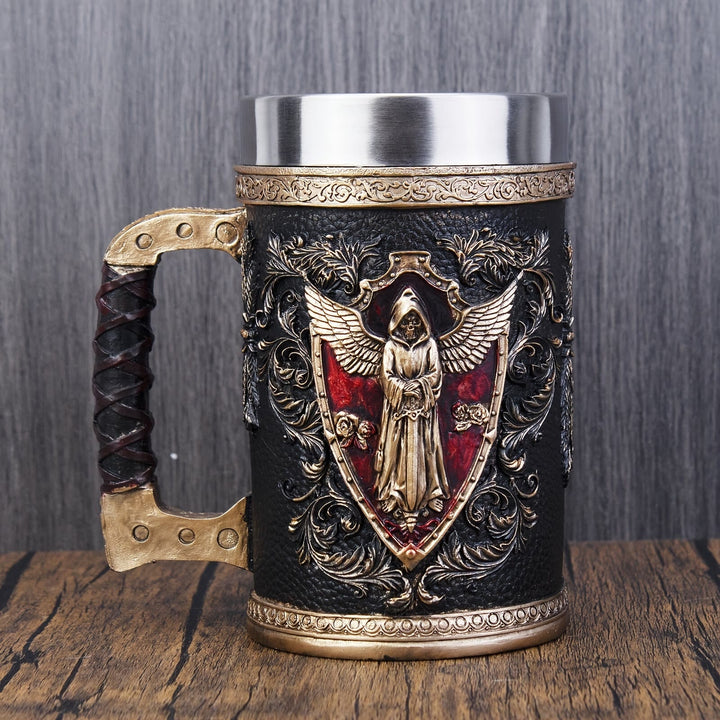 WorldNorse Tasse mit totem Skelett und Sensenmann