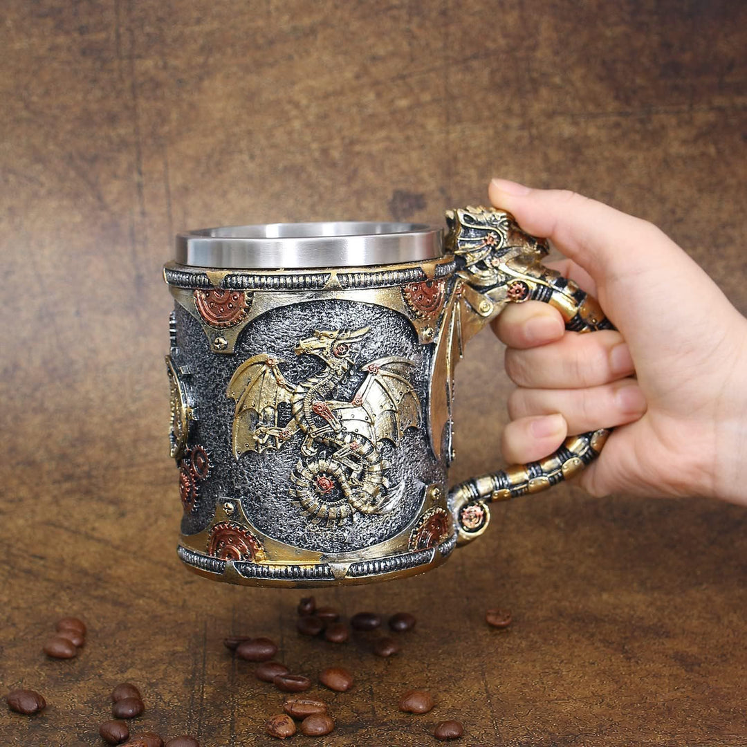 WorldNorse Steampunk Drachenstatue Tasse