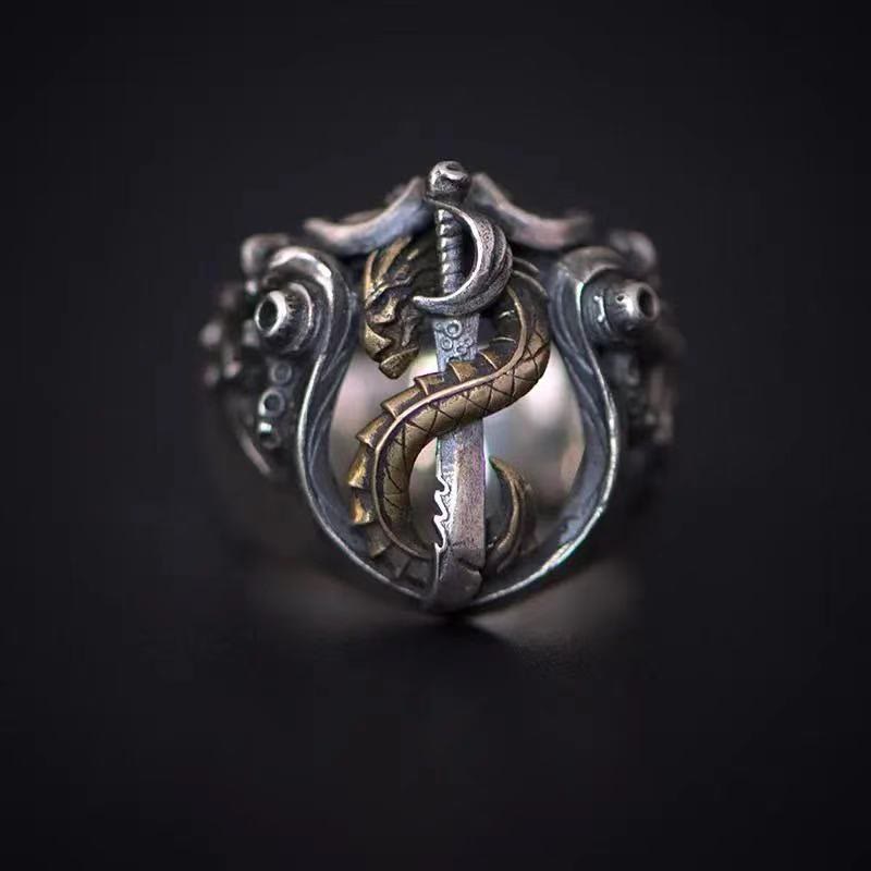 WorldNorse Kreativer Drachenschwert-Kriegerring