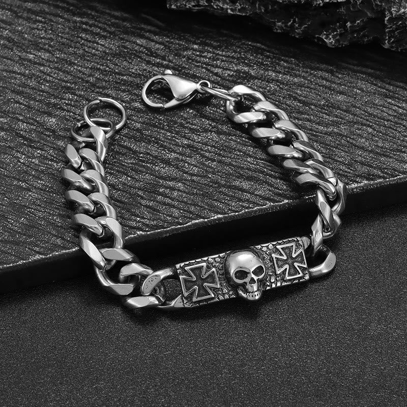 WorldNorse Totenkopf-Kreuz-Edelstahlarmband
