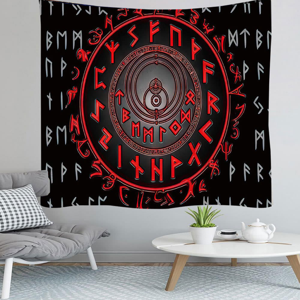 Weltnordischer Yggdrasil Wölfe- Rune -Wandteppich