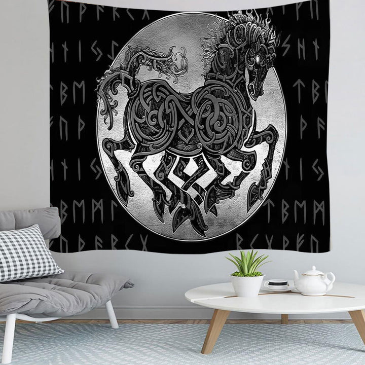 Weltnordischer Yggdrasil Wölfe- Rune -Wandteppich