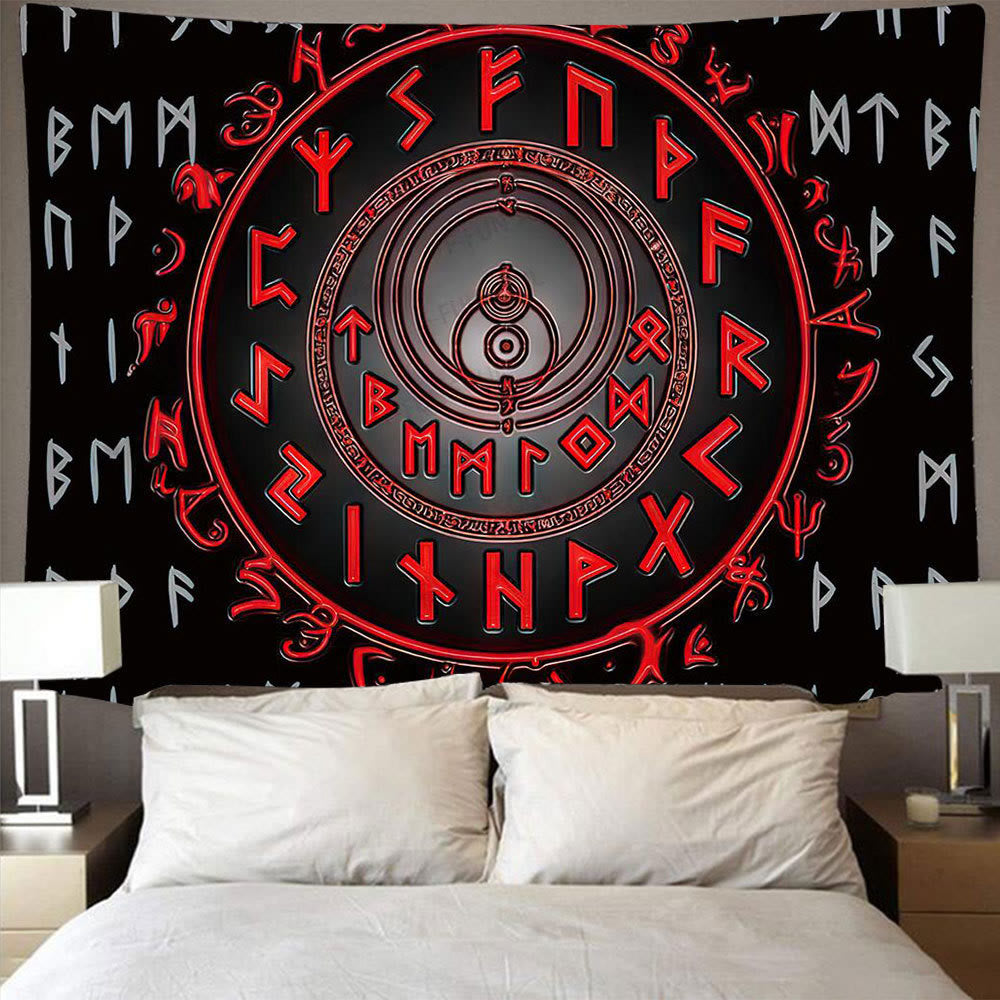 Weltnordischer Yggdrasil Wölfe- Rune -Wandteppich
