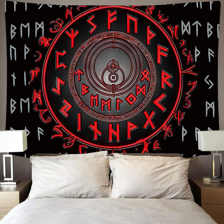 Weltnordischer Yggdrasil Wölfe- Rune -Wandteppich
