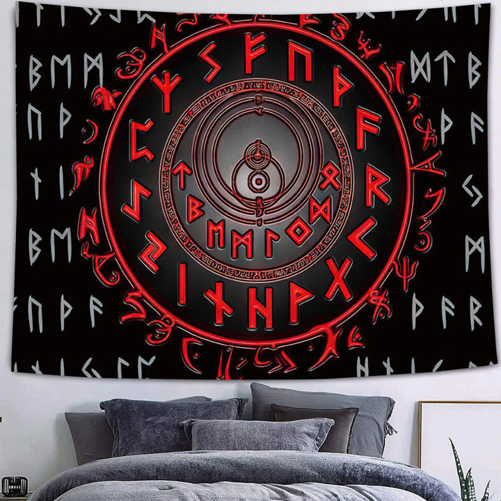 Weltnordischer Yggdrasil Wölfe- Rune -Wandteppich