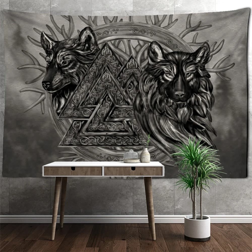 WeltNordische Wölfe Valknut Wandbehang