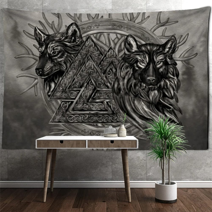 WeltNordische Wölfe Valknut Wandbehang