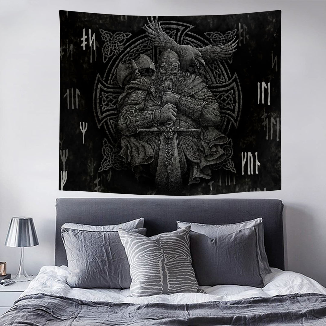 Wandbehang mit Raven Motiv, nordischer Wikingerkrieger