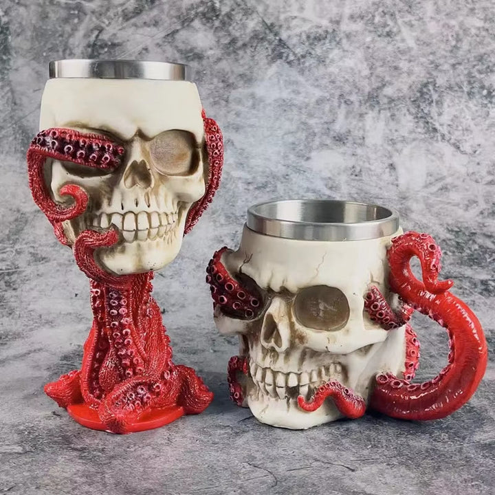 WorldNorse Steampunk Oktopus Totenkopf Tasse / Kelch