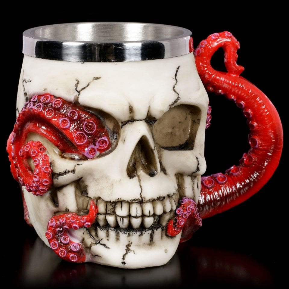 WorldNorse Steampunk Oktopus Totenkopf Tasse / Kelch