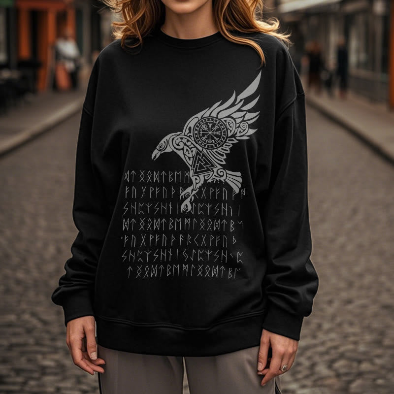 WorldNorse Raven mit Vegvisir Runen Valknut Sweatshirt
