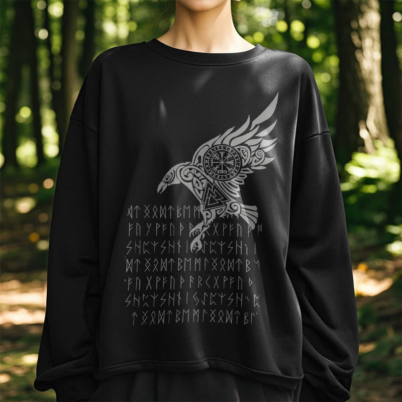 WorldNorse Raven mit Vegvisir Runen Valknut Sweatshirt