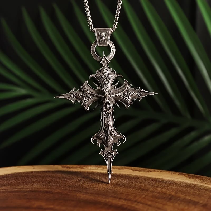 WorldNorse Bones of Faith Halskette mit gotischem Totenkopf-Kreuz-Anhänger