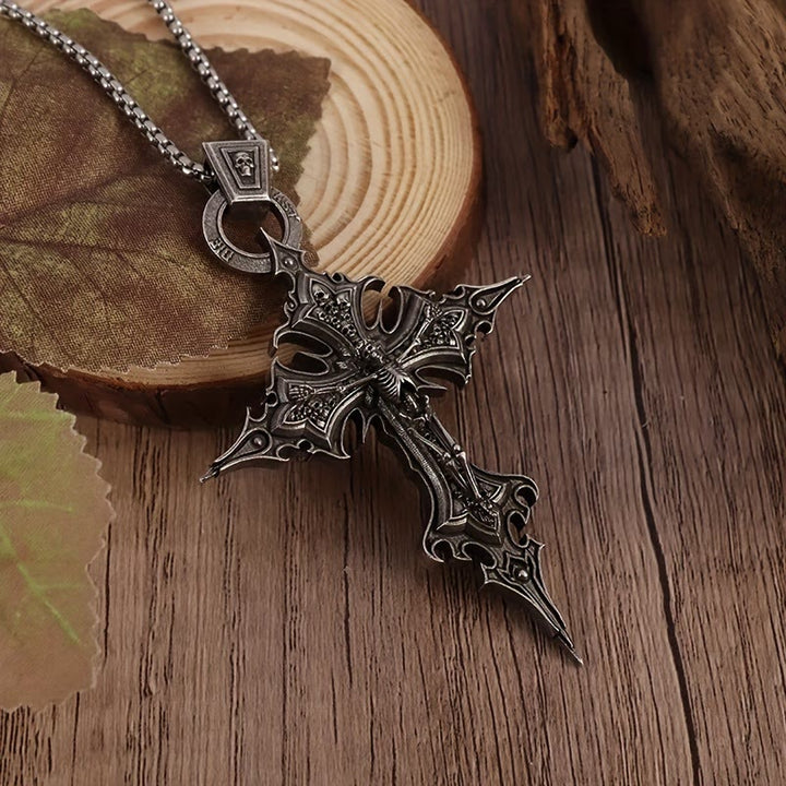 WorldNorse Bones of Faith Halskette mit gotischem Totenkopf-Kreuz-Anhänger