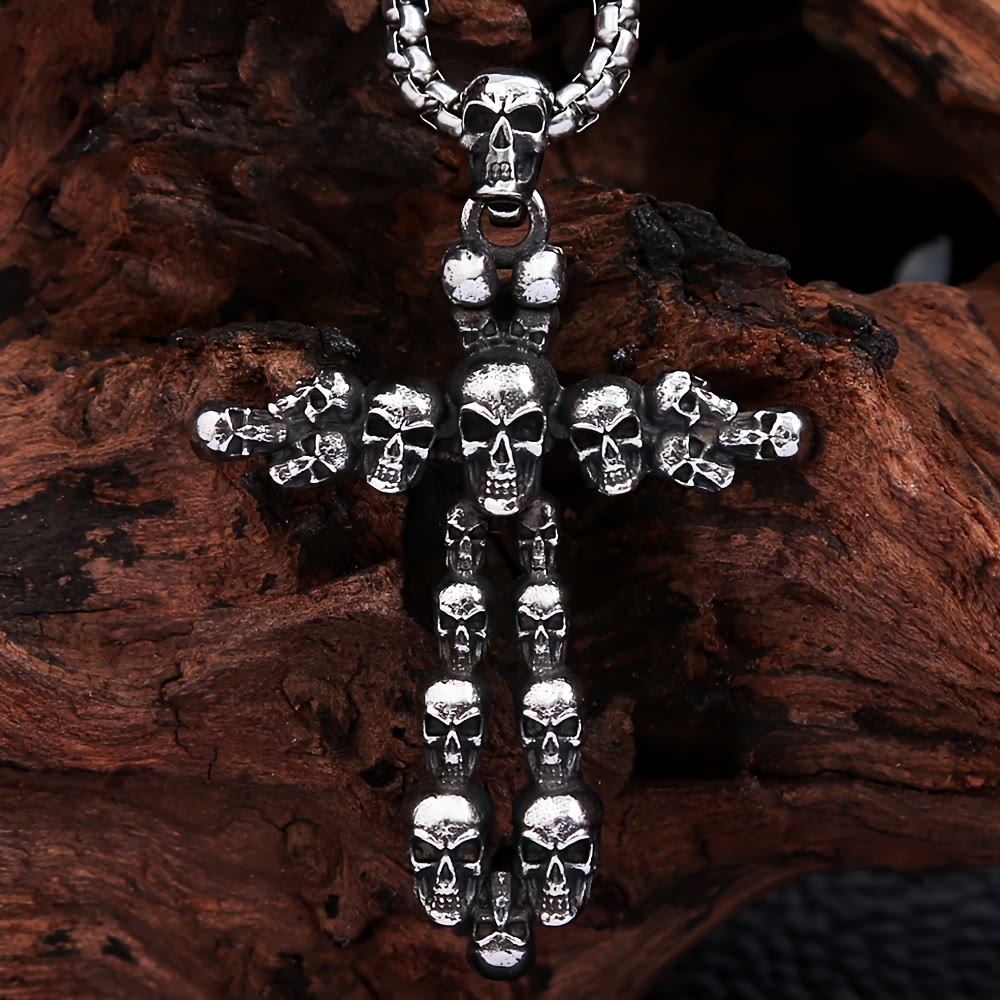 WorldNorse Gothic Schwarzes Kreuz Totenkopf Halskette