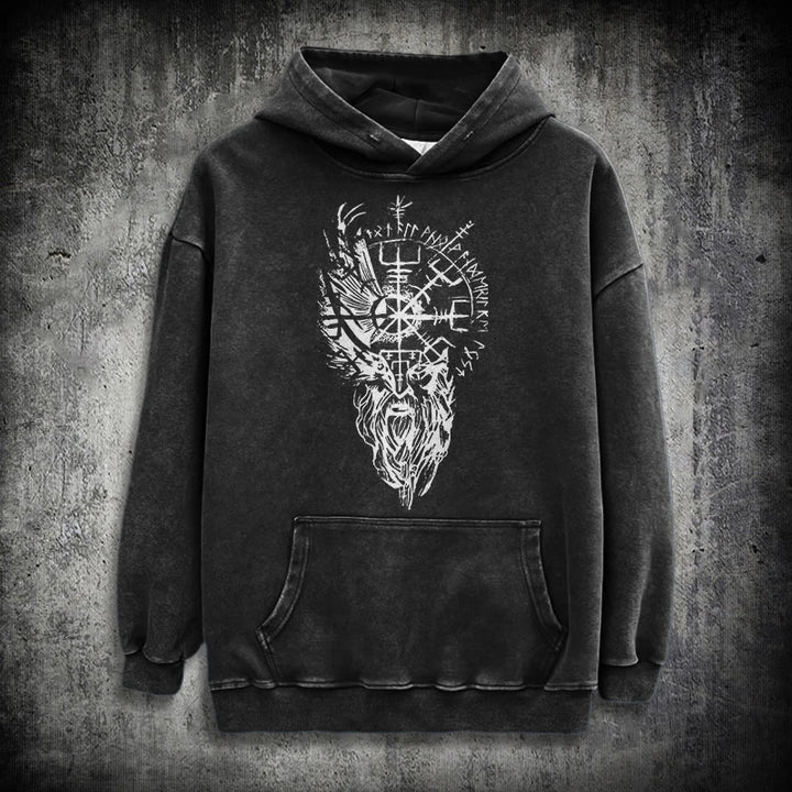 WorldNorse Wikinger-Kapuzenpullover „Old Man Vegvisir“ gewaschen - Schwarz - 3XL - image 1