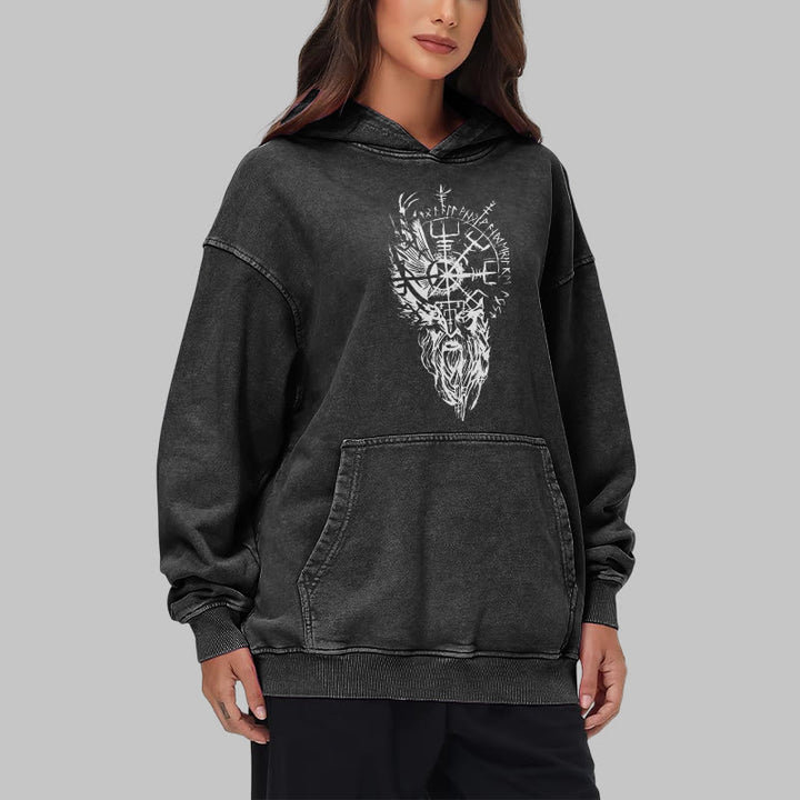 WorldNorse Wikinger-Kapuzenpullover „Old Man Vegvisir“ gewaschen - image 9