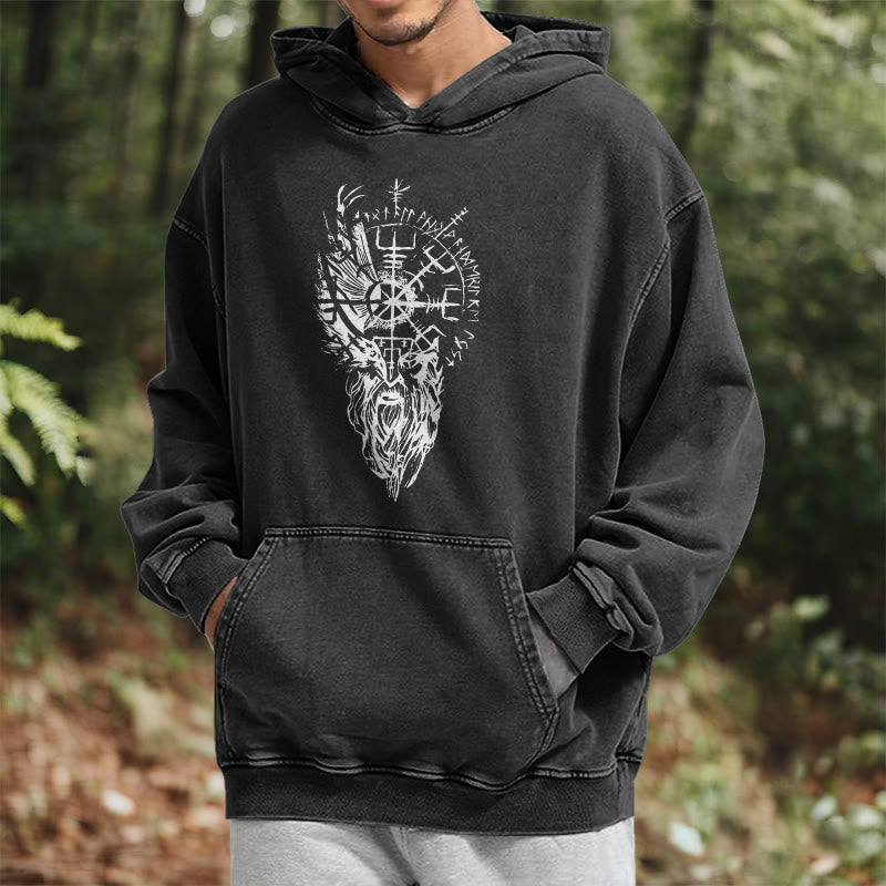 WorldNorse Wikinger-Kapuzenpullover „Old Man Vegvisir“ gewaschen - image 7