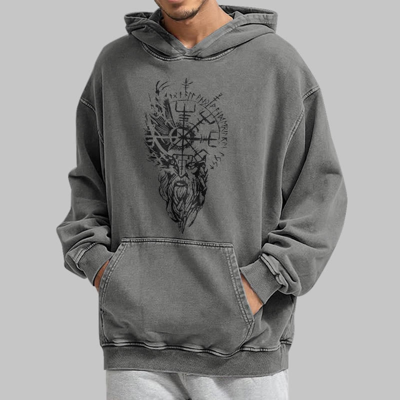 WorldNorse Wikinger-Kapuzenpullover „Old Man Vegvisir“ gewaschen - image 15