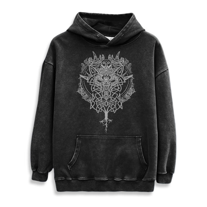 WorldNorse Fenrir Wolf Baum des Lebens gewaschen Hoodie - image 3
