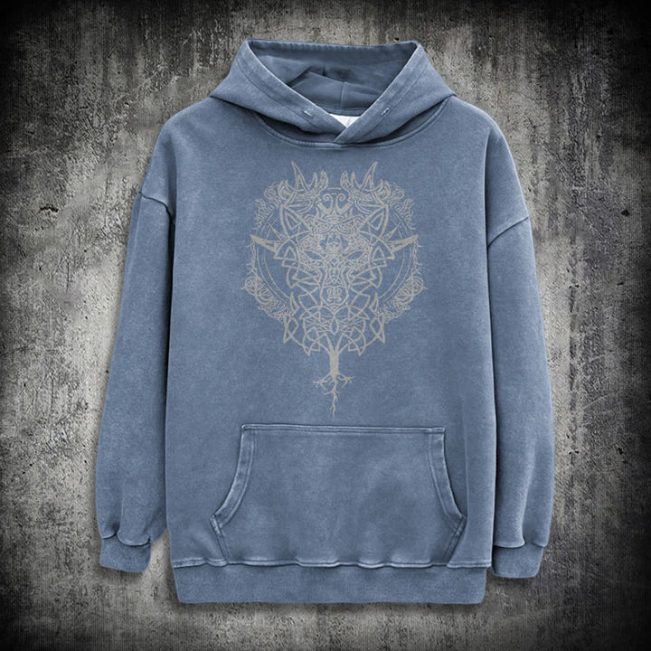 WorldNorse Fenrir Wolf Baum des Lebens gewaschen Hoodie - Blau - 3XL - image 20