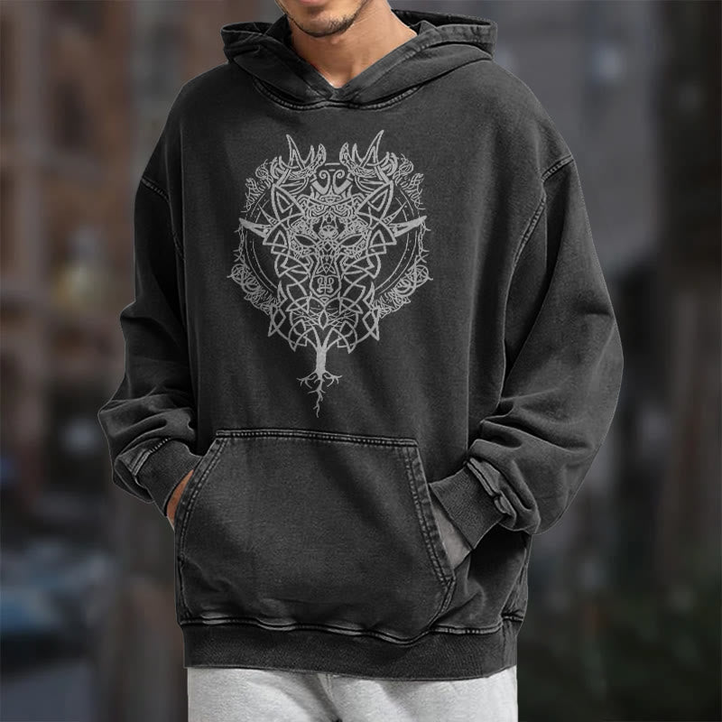 WorldNorse Fenrir Wolf Baum des Lebens gewaschen Hoodie - image 8