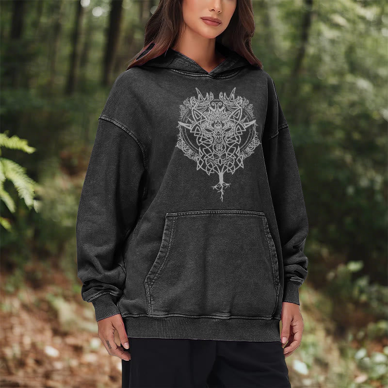 WorldNorse Fenrir Wolf Baum des Lebens gewaschen Hoodie - image 11