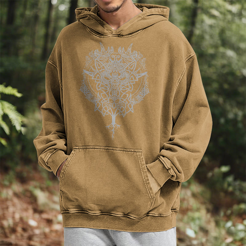 WorldNorse Fenrir Wolf Baum des Lebens gewaschen Hoodie - image 31