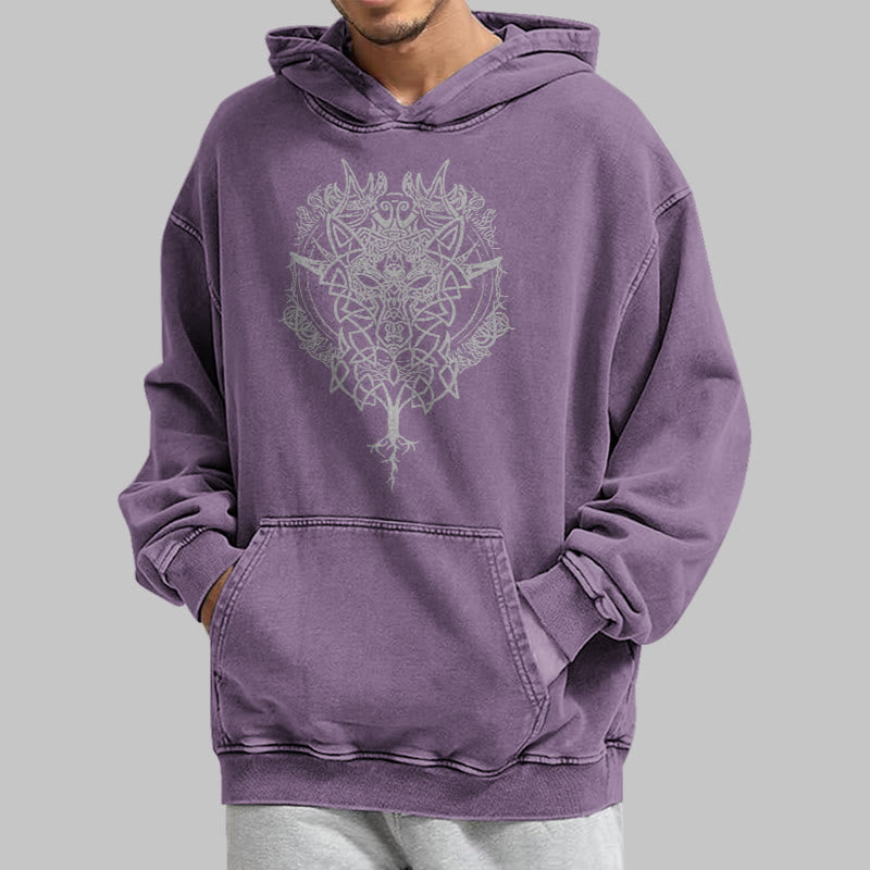 WorldNorse Fenrir Wolf Baum des Lebens gewaschen Hoodie - image 36