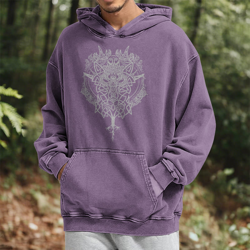 WorldNorse Fenrir Wolf Baum des Lebens gewaschen Hoodie - image 38