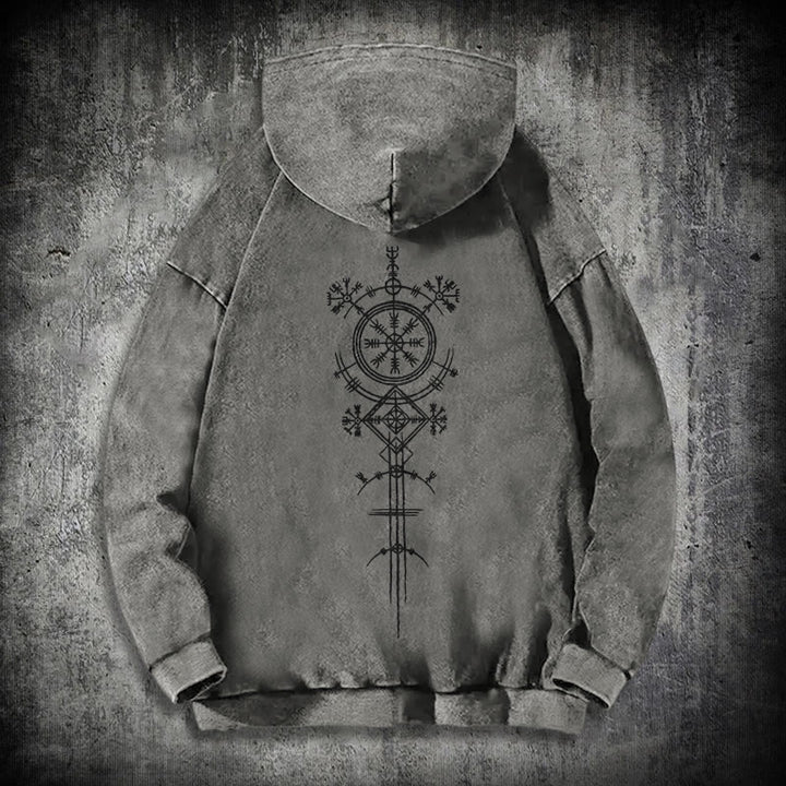 WorldNorse Vegvisir Kapuzenpullover mit beidseitigem Aufdruck, gewaschen - Grau - 3XL - image 18