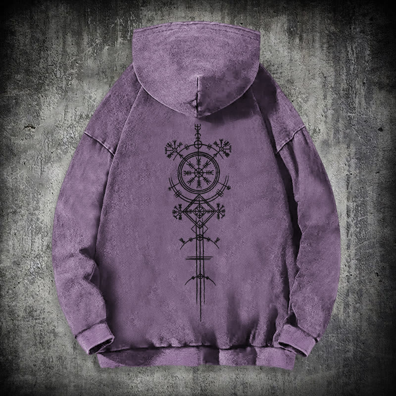 WorldNorse Vegvisir Kapuzenpullover mit beidseitigem Aufdruck, gewaschen - Lila - 3XL - image 36