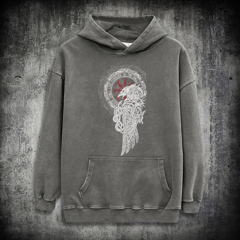 WorldNorse Celtic Raven Helm Of Awe Gewaschener Kapuzenpullover - Grau - 3XL - image 13