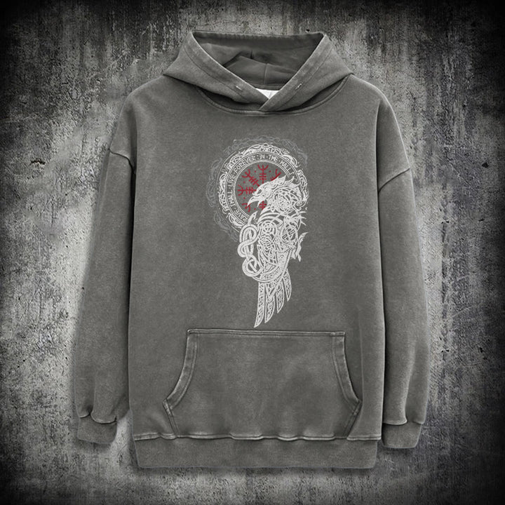 WorldNorse Celtic Raven Helm Of Awe Gewaschener Kapuzenpullover - Grau - 3XL - image 13