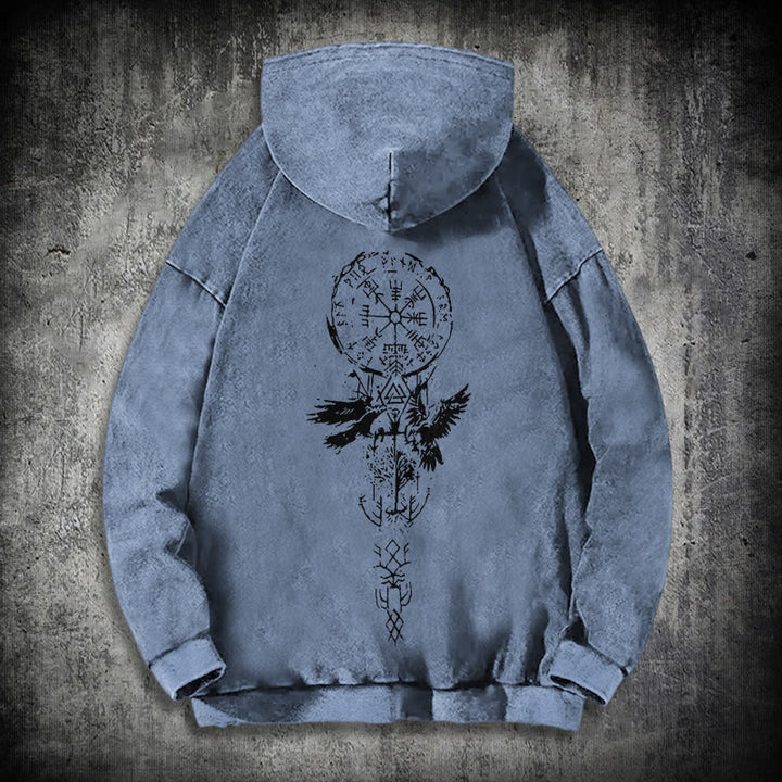 WorldNorse Valknut Raven Kapuzenpullover mit Rückenaufdruck, verwaschen - Blau - 3XL - image 20