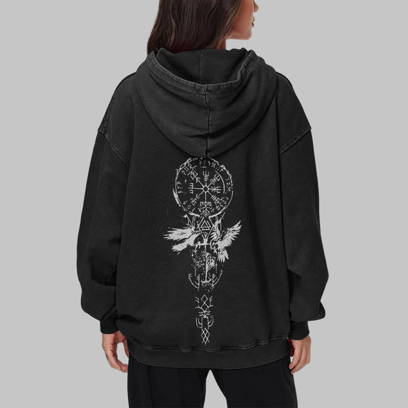 WorldNorse Valknut Raven Kapuzenpullover mit Rückenaufdruck, verwaschen - image 9