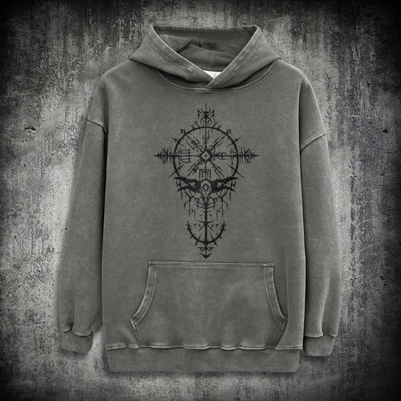WorldNorse Tribal Bird & Viking Design Gewaschener Kapuzenpullover - Grau - 3XL - image 13