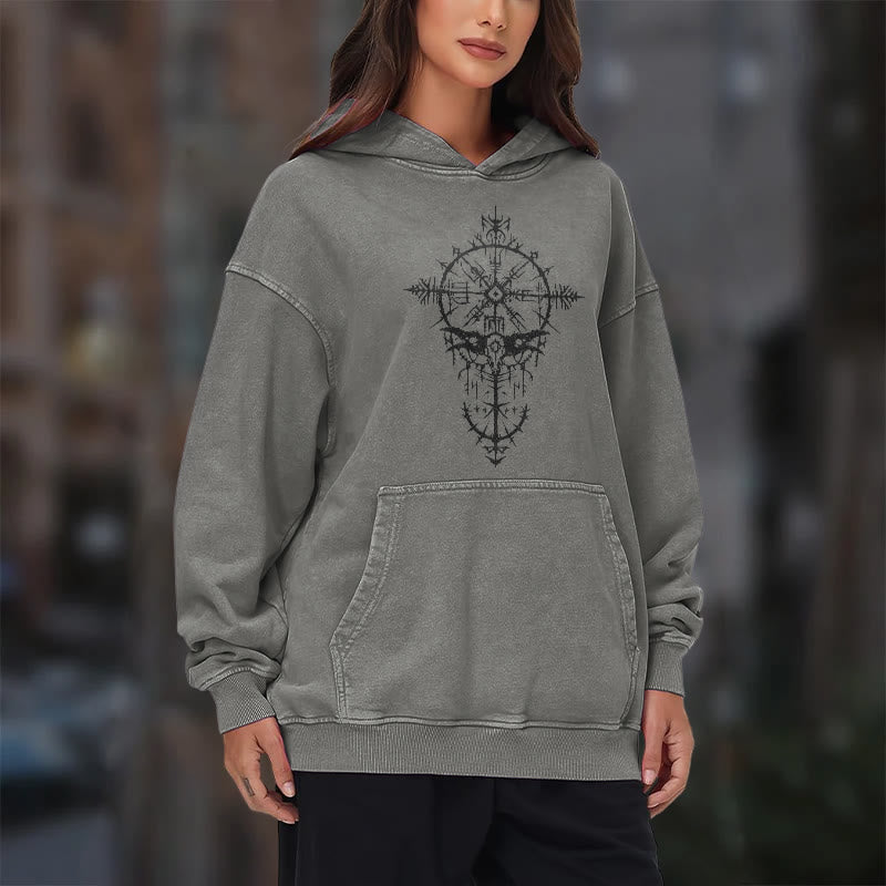 WorldNorse Tribal Bird & Viking Design Gewaschener Kapuzenpullover - image 18