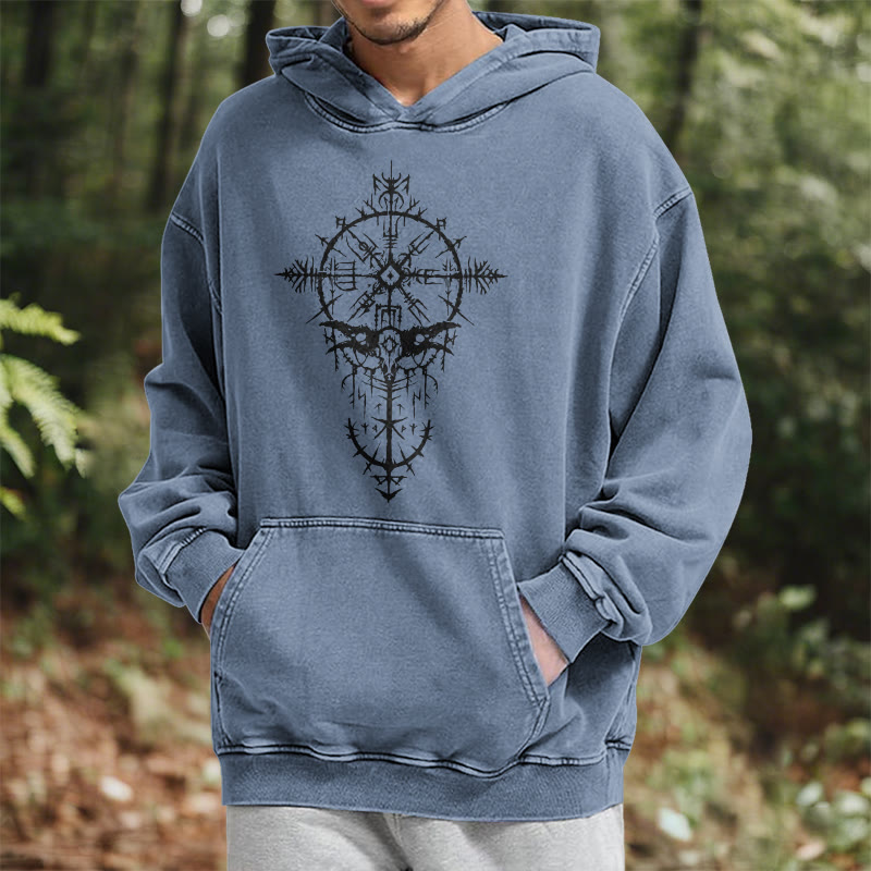 WorldNorse Tribal Bird & Viking Design Gewaschener Kapuzenpullover - image 24