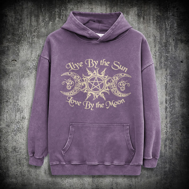 WorldNorse – Kapuzenpullover „Live By The Sun“ mit Keltischer Knoten , gewaschen - Lila - 3XL - image 33