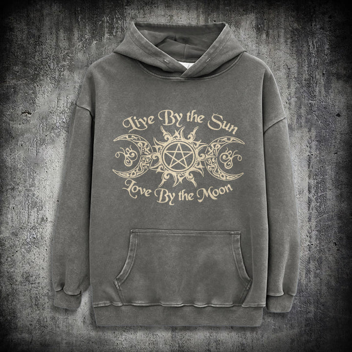 WorldNorse – Kapuzenpullover „Live By The Sun“ mit Keltischer Knoten , gewaschen - Grau - 3XL - image 12