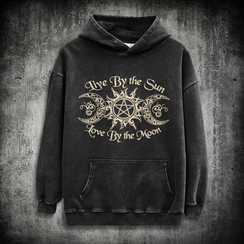 WorldNorse – Kapuzenpullover „Live By The Sun“ mit Keltischer Knoten , gewaschen - Schwarz - 3XL - image 1