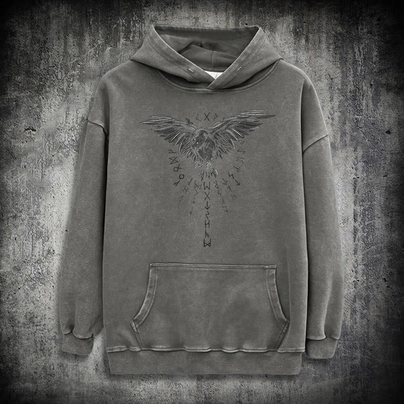 WorldNorse – Kapuzenpullover mit Raven -Grafik, gewaschen - Grau - 3XL - image 13