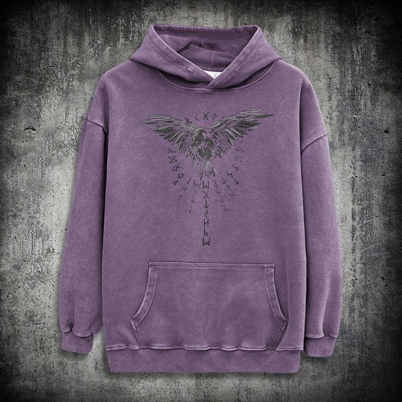 WorldNorse – Kapuzenpullover mit Raven -Grafik, gewaschen - Lila - 3XL - image 34